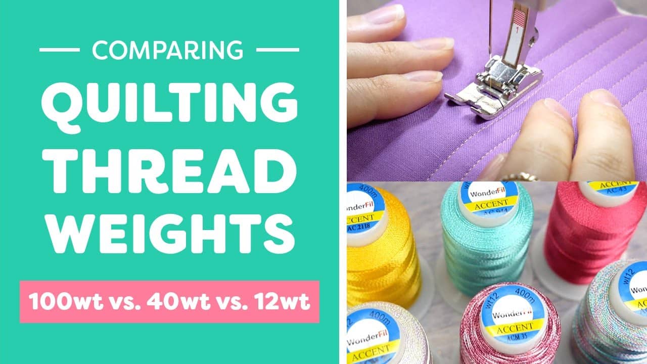 Comparing quilting thread weights, 100wt vs 40wt vs 12wt.